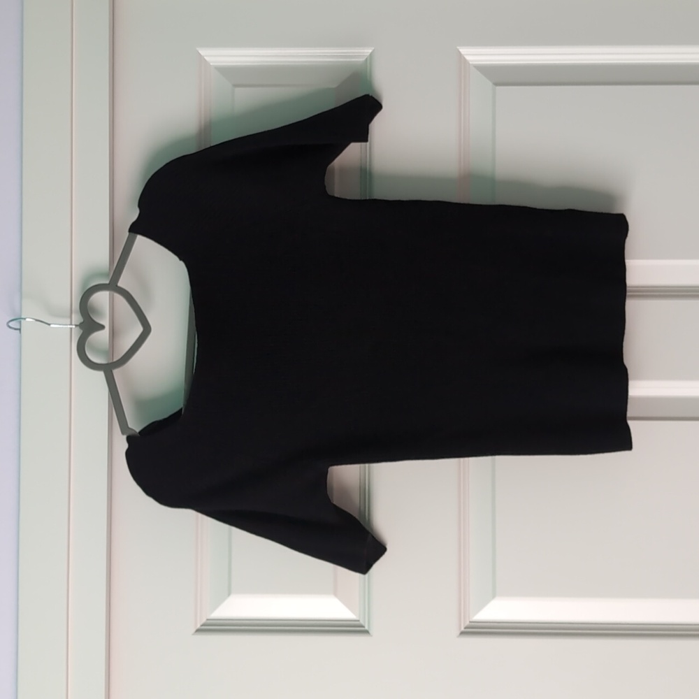Anthropologie black rib square neck short sleeve sweater
